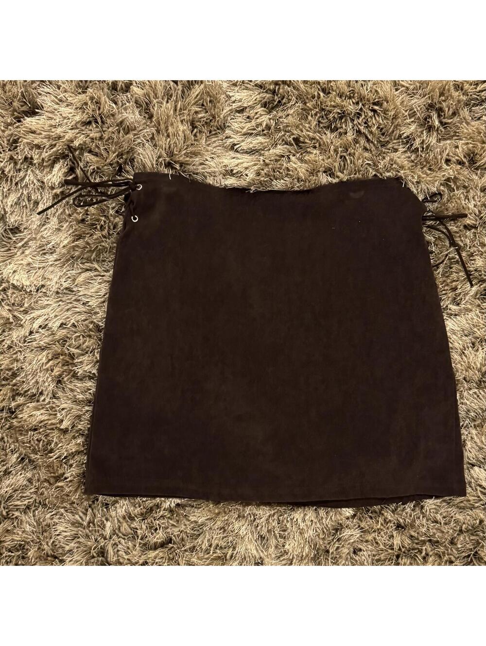 E9 Brown Lace-Up Mini Skirt
